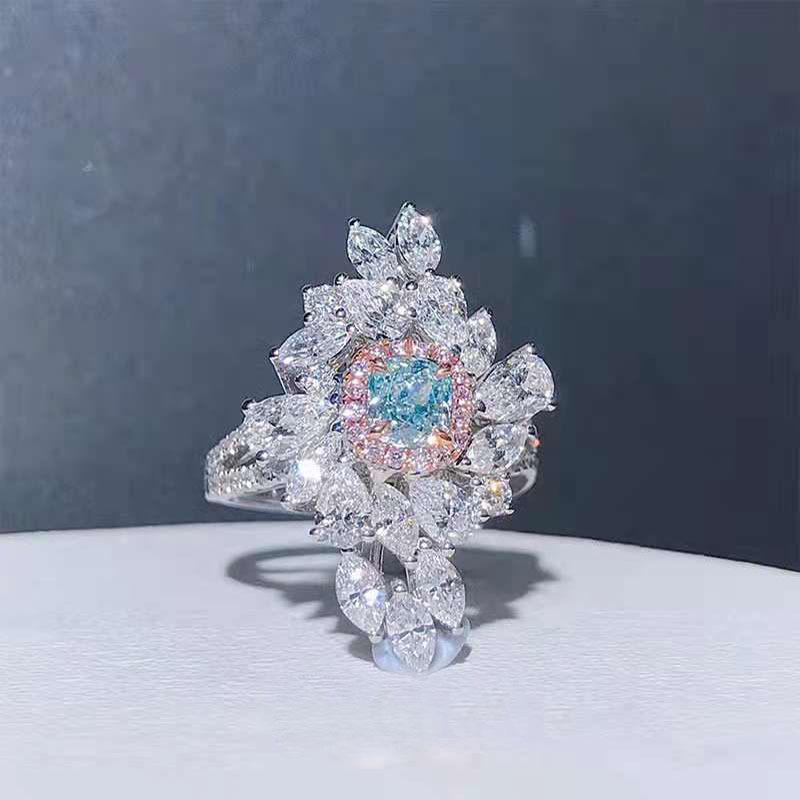 Group Inlaid Imitation Natural Argyle Pink Diamond Temperament Banquet Ring
