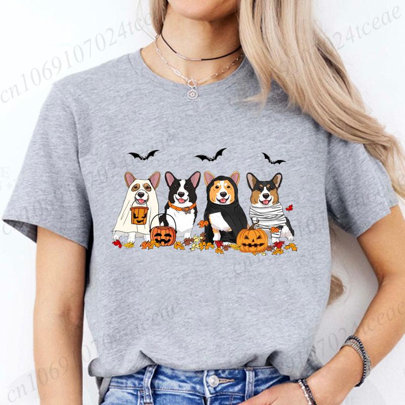 

Хэллоуин Мода для собак Футболка Топы Женщины Харадзюку Графические футболки Рубашка Femme Корги Собаки Хэллоуин Женская футболка Одежда Топы XL