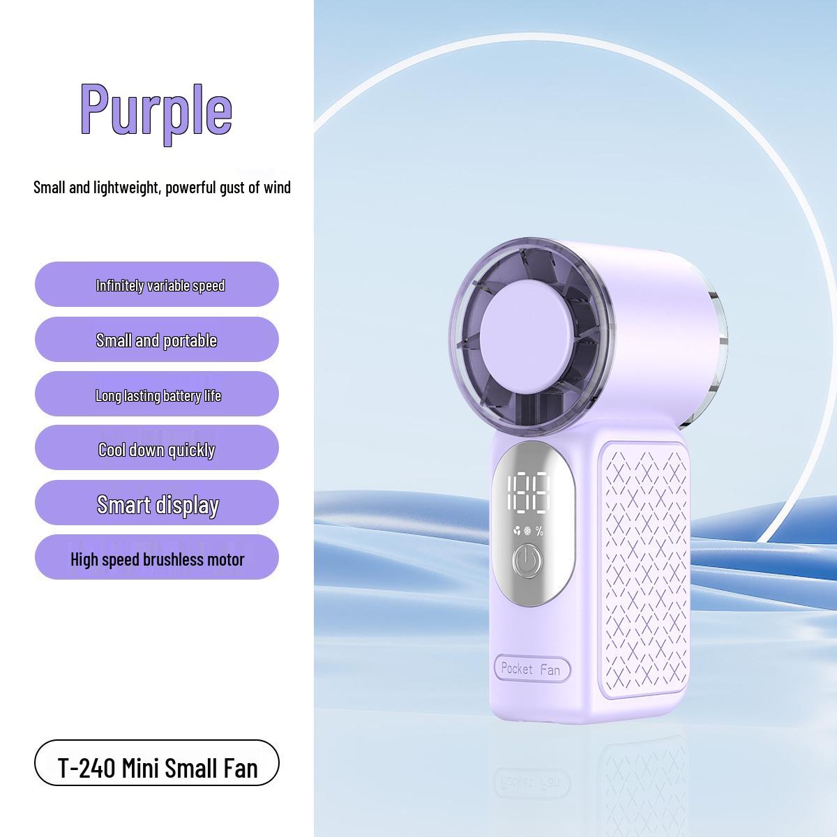 T241 Turbo Handheld USB Fan: Compact, Strong Wind, Digital Display, Portable.