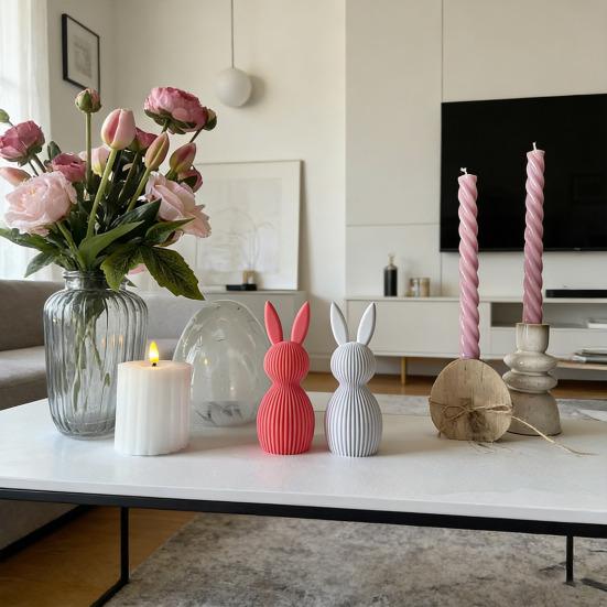 1/2Pcs Easter Bunny Figurine 3D Printed Ribbed Rabbit Statue Sculpture Home Office Holiday Party Table Centerpiece Decoration