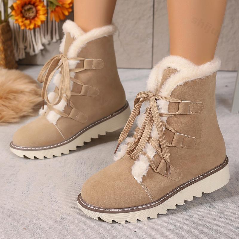 Large Size Women's Snow Boots 2025 Autumn Winter New Plush Thicken Lace Up Cotton Boots Comfortable Outdoor Non Slip Warm Shoes