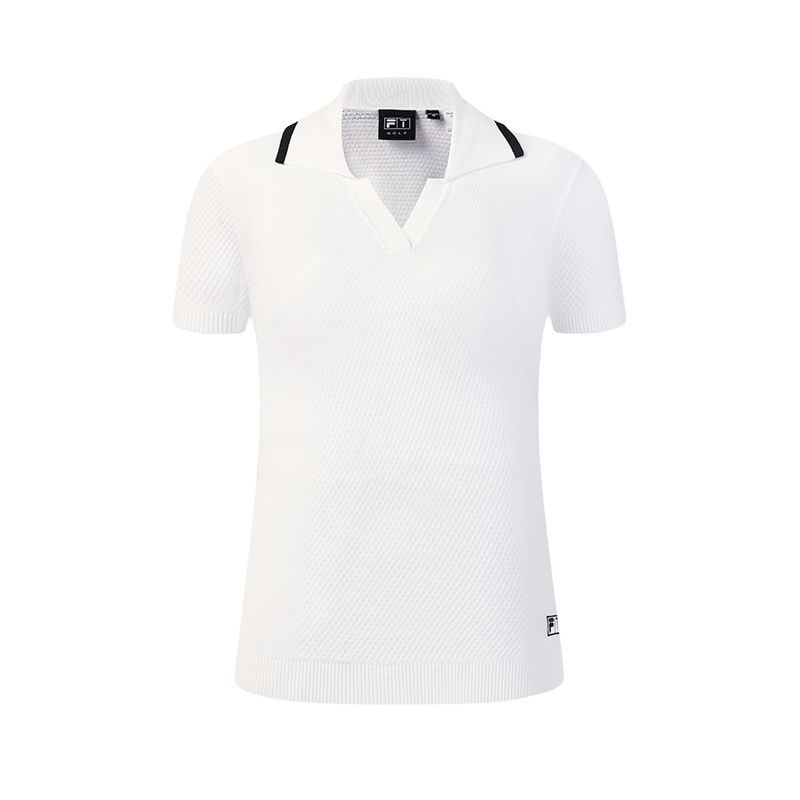 FILA Golf Series Simple Classic Retro Sports Comfortable Casual Polo Knit Short Sleeve Women tops Jade-White A11W625409FWT