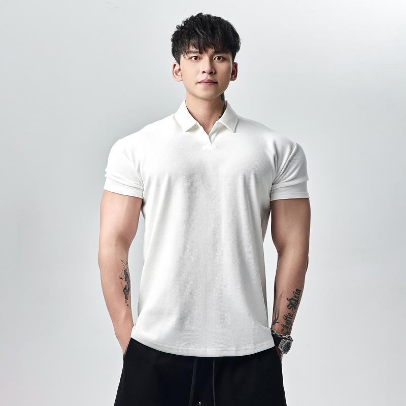 

Men Solid Henley T Shirt Slim Fit Short Sleeve Breathable Casual Workout Top Gym Wear M