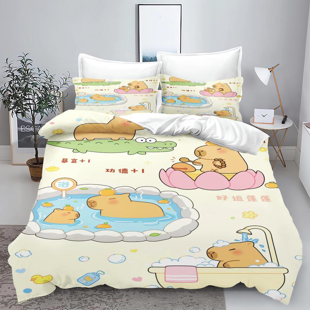 New 3d Print Kawaii Animal Capybara Bedding Set Boys Girls Twin Queen Size Duvet Cover Pillowcase Bed Kids Adult Home Textiles