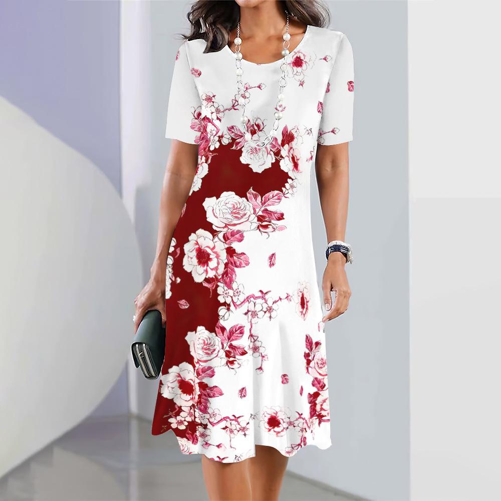 Letnia sukienka damska w dużych rozmiarach Patchwork z kwiatowym nadrukiem Sukienki damskie Eleganckie sukienki midi