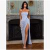 Solid Sexy Pleated Strapless Dress Women Chic Off-shoulder Backless High Waist Split Maxi Dresses 2026 New Evening Party Gown