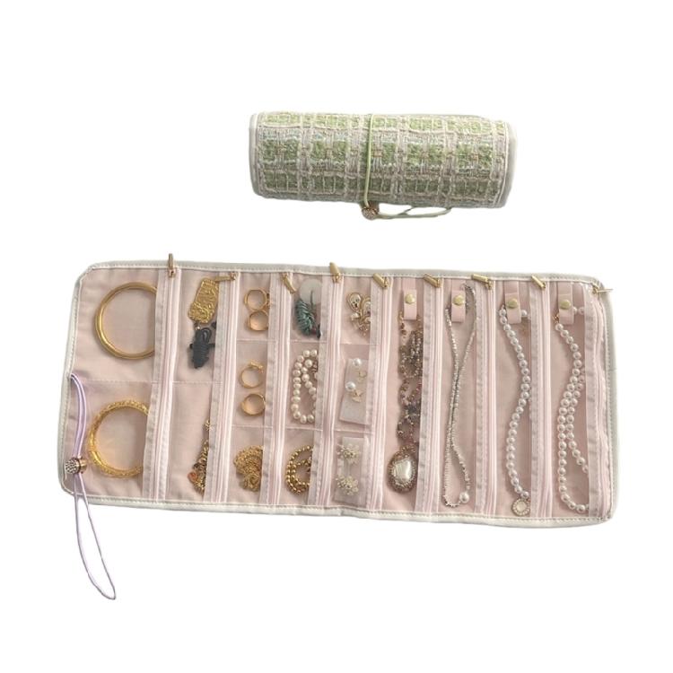 Sustainable Fabric Jewelry Organiser for Women Portable Multi Compartment Storage Bag For Necklaces Earrings