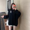 Women Loose Bf Style Retro Korean Casual Long Sleeve Hoodless Pullover Sweatshirt