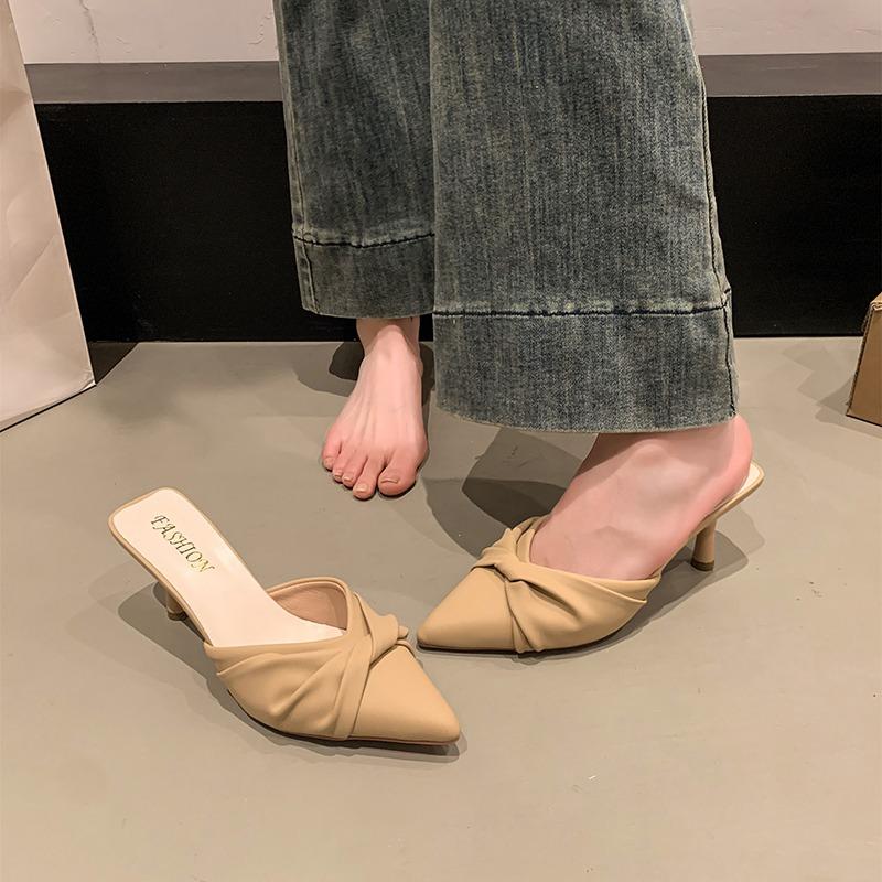 Fashion Mid Heel Hoof Heels Modern Slippers Summer Outside Ladies Shoes 2025 Hot Sale Shallow Solid Sexy Women's Slippers Chinelos