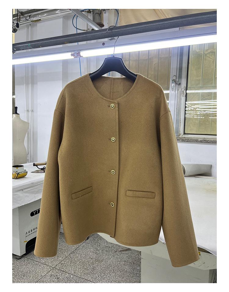 10% Cashmere Double-Sided Women's Short Coat, Korean Loose Round Neck, Small Fragrance Style.