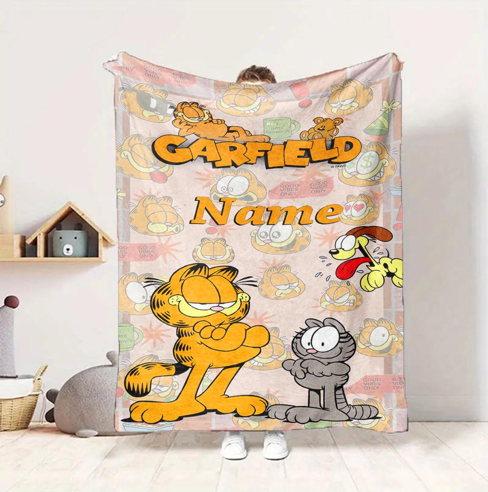 Custom Name Garfield Dreams Flannel Blanket Throw Blanket Soft Warm Sofa Bed Decor Unique Gift