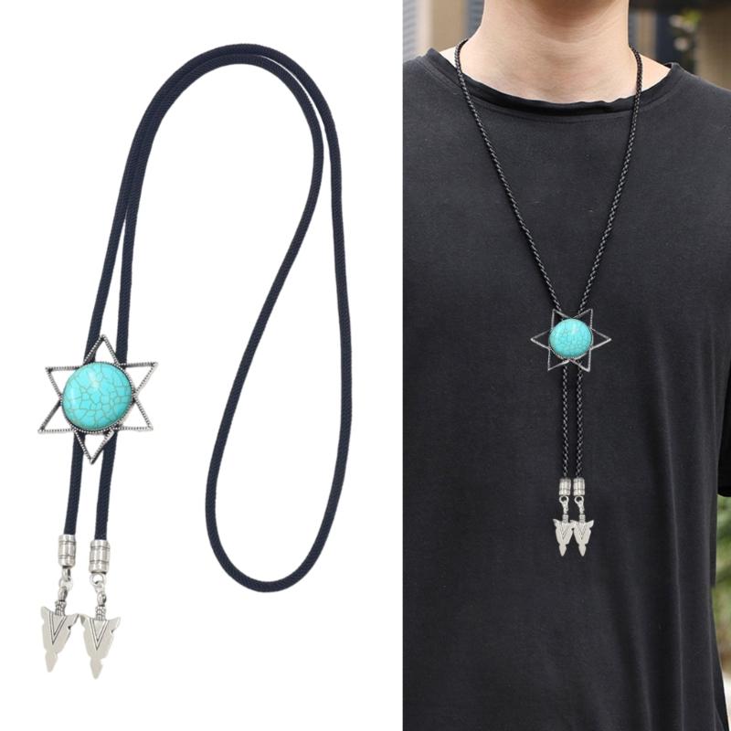 Cool Hexagram Tie Necktie Braided Shoestring Tie Western Necktie Necklace Male Rodeos Costume Accessory