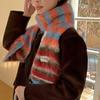 Thick Woolen Knitted Scarf Autumn Winter Rainbow Color Block Striped Versatile Anti-Cold Shoulder Wrap Scarf