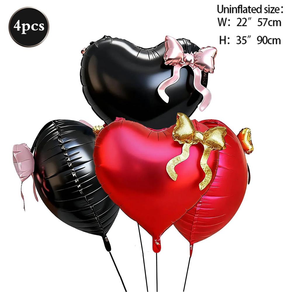 22inch Pink Red Black Heart Shaped Foil Balloons with Bow Valentines Day Wedding Party Decorations Birthday Baby Shower Balloons