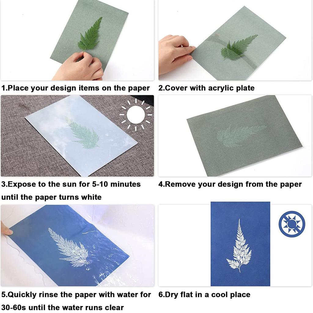 Blue A5 Sun Art Paper Kit Sunprint Kit Cyanotype Paper With Acrylic Panel Solar Drawing Paper Sensitivity Nature Printing Paper