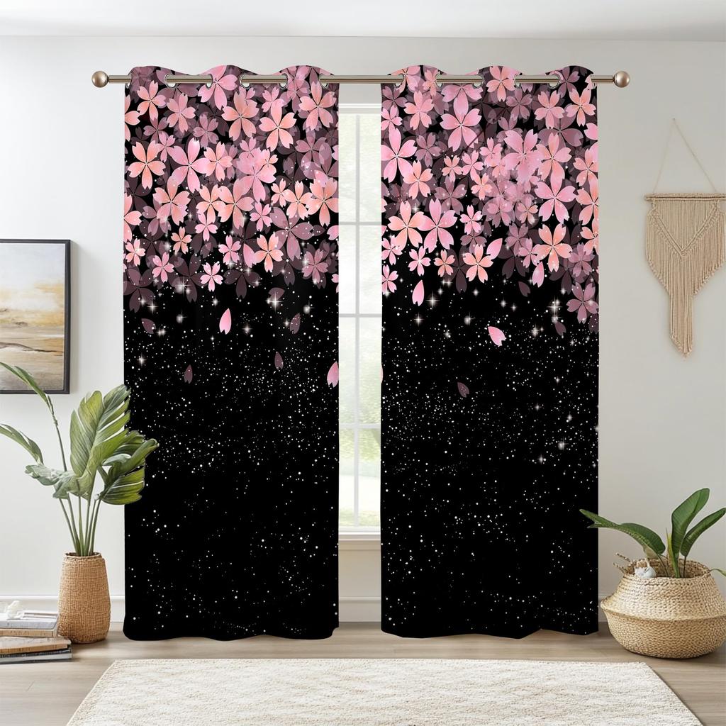 Floral Curtain Spring Romantic Pink Cherry Blossom Print Curtains Girls Women Bedroom Living Room Kitchen Decor With Light Blocking Polyester Perfect