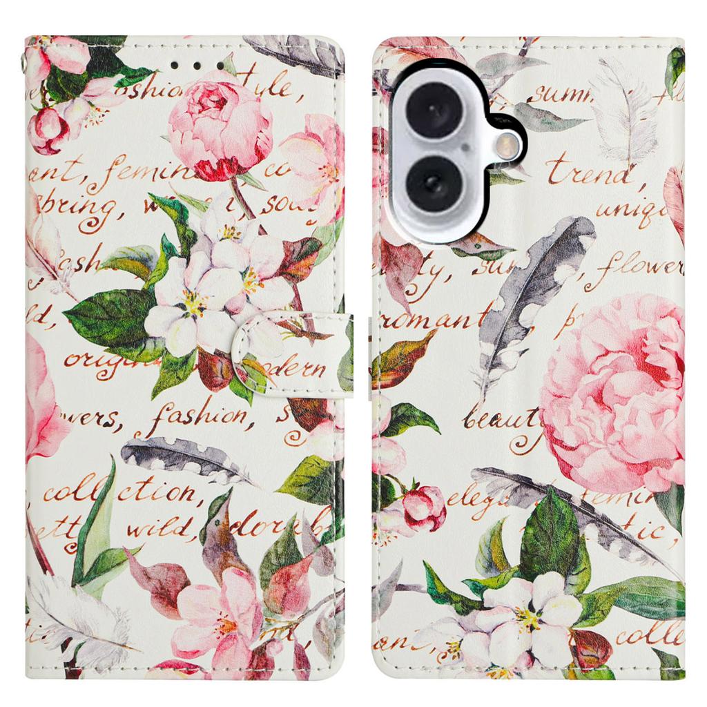 For iPhone 16 Wallet Phone Case PU Leather Flip Cover with Stand Card Holder Painted Design