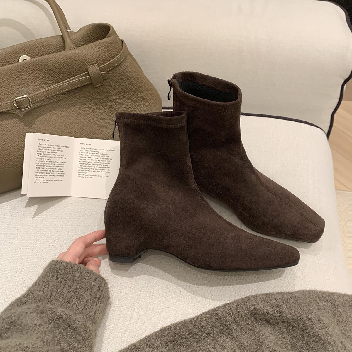 

Winter new heightening cm classic small square head versatile rear zipper thin short boots women 35