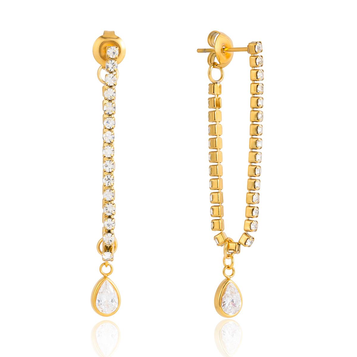

Luxury Cubic Zirconia Gold Color Chain Tassel Hoop Earrings for women Geometric Drop Dangle Earrings Statement Jewelry Gift