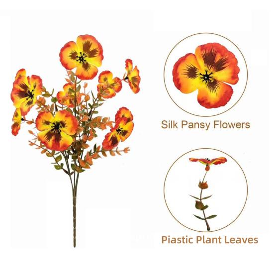Artificial Pansy Flowers Faux Pansy Blooms with Eucalyptus Leaves UV Resistant Fake Pansy Bundle for Window Box Porch Home Autumn Harvest Decoration