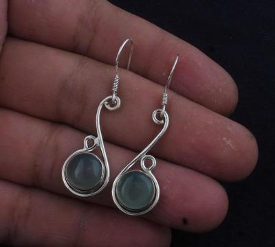 Solide 925 Sterling Silber Ohrringe Aqua Chalcedon Edelstein Damen Hängende Tropfenohrringe Geschenk für Sie