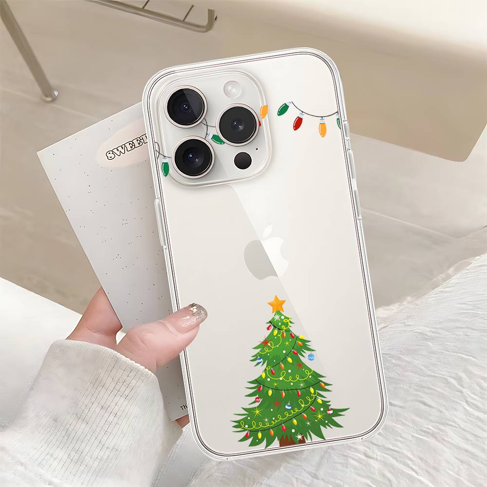 

Winter Christmas Phone Case For IPhone 17 16 15 14 Plus 13 12 11 Pro Max Phone Back Cover Transparent Shockproof Cover iphone17Pro