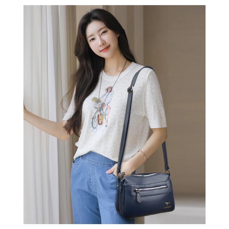 Fashionable Women's Leather Crossbody Bag, Elegant Shoulder Bag, Women's Large Capacity Crossbody Bag, Retro Shoulder Bag, Multi Pocket Shoulder Bag