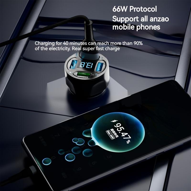 66W 4 Port USB Car Charger Adapter with LED Voltage Display Fast Charging for 12-24V Vehicles