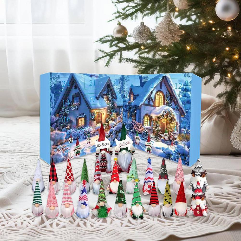 Miniature Gnome Figurines Advents Calendar Set Perfect Holiday Decor & Gift Idea. Tabletop Centerpiece