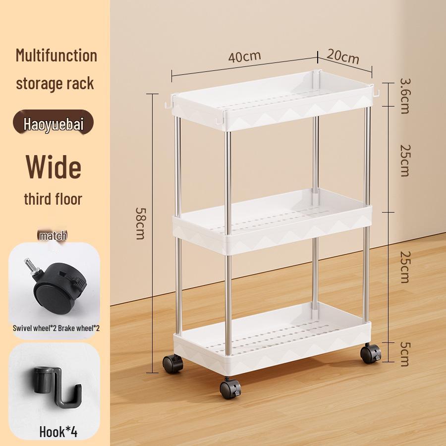 Compact Multi-Layer Mobile Storage Rack for Kitchen, Bathroom, Living Room, Bedroom - Floor-Standing, Narrow Design Trolley Shelf.
