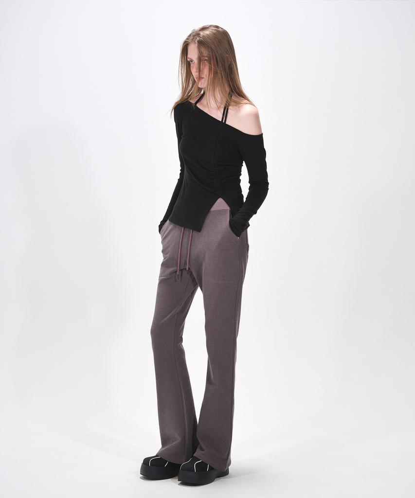 ETMON Pigment Boots Cut Sweat Pants, Wine Brown