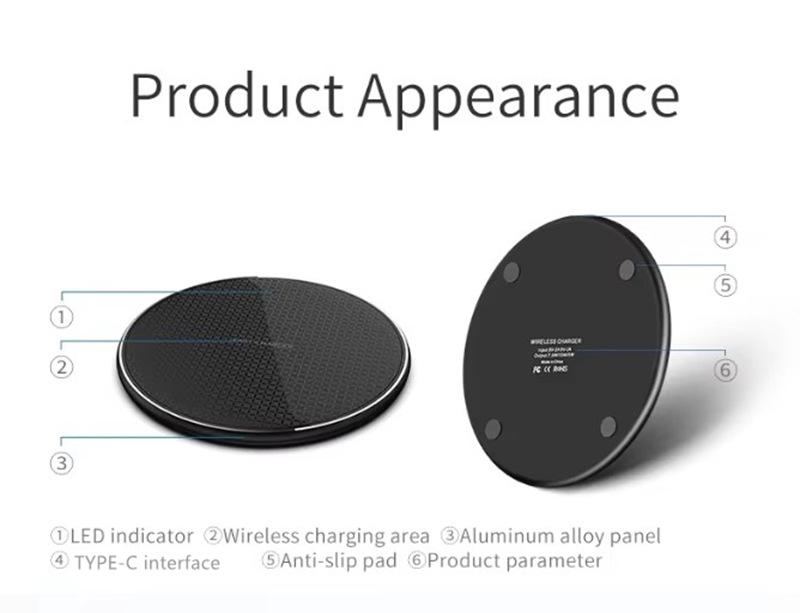 15W Wireless Charger Compatible with Apple & Samsung, 10W Desktop K8 Aluminum Alloy Charger