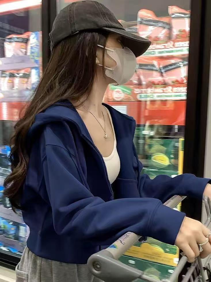 Korean Style Women's Hooded Cardigan Sweatshirt - Autumn & Winter, Loose Fit, Zipper, Lazy Style