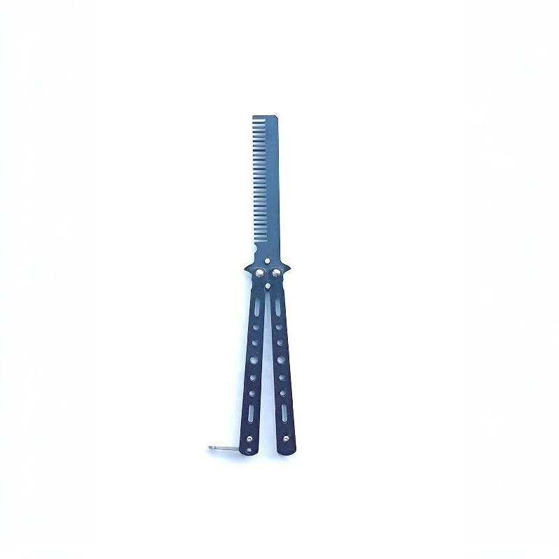 Metal Foldable Bladeless Butterfly Knife Comb Professional Tool for Hairdressing Salon Practice Training