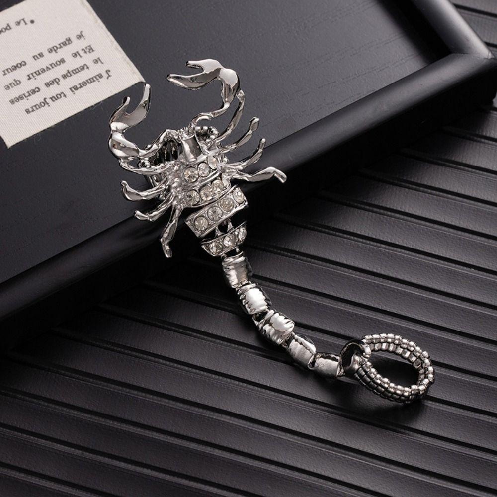 Rhinestone Scorpion Chain Ring Black Irregular Ring Personality Vintage Gold Ring  Women