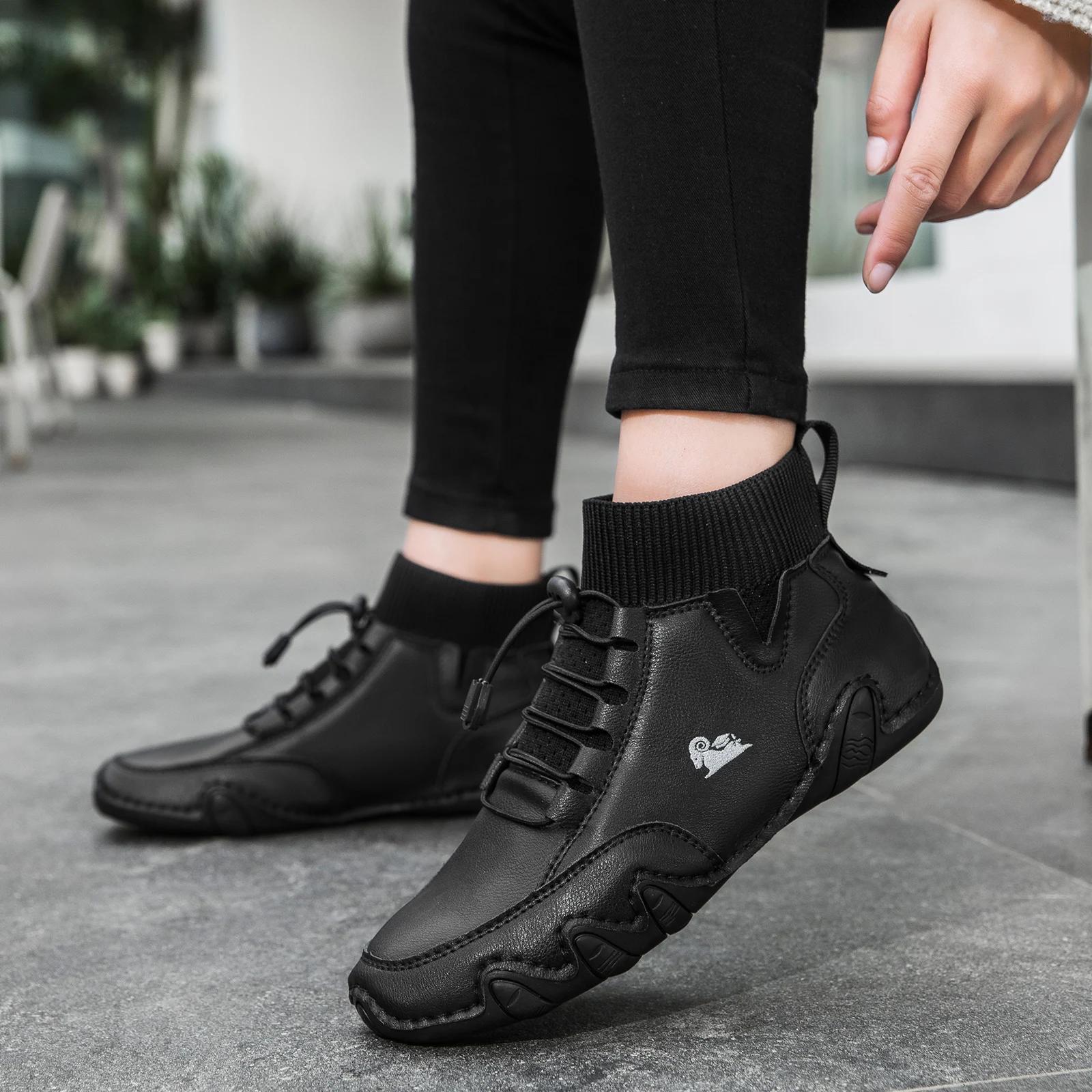 Парные повседневные кожаные ботинки для мужчин и женщин больших размеров — фото 7