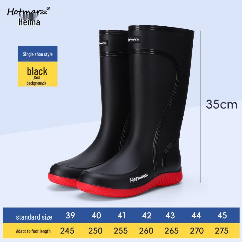 Hotmarzz Men s Black Mazu Waterproof Anti-Slip Rain Boots with Drawstring for Outdoor and Food Delivery. 44