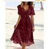Rochie Maxi A-Line de Damă cu Gât Rotund, Mânecă Scurtă, Imprimeu 3D și Finisaj Spălat cu Nisip