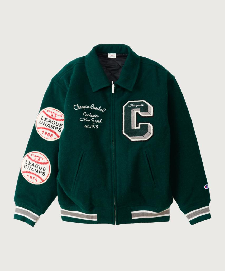 Champion C Logo Award Varsity Jacket Dark Green