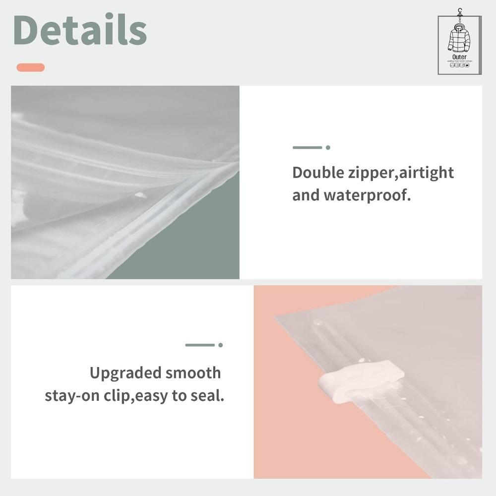 6-piece Set of Hanging Vacuum Storage Bags 26.3x35.4 Inches (67x90cm) 3 Pieces, 26.3x43.3 Inches (67x110cm) 3 Pieces