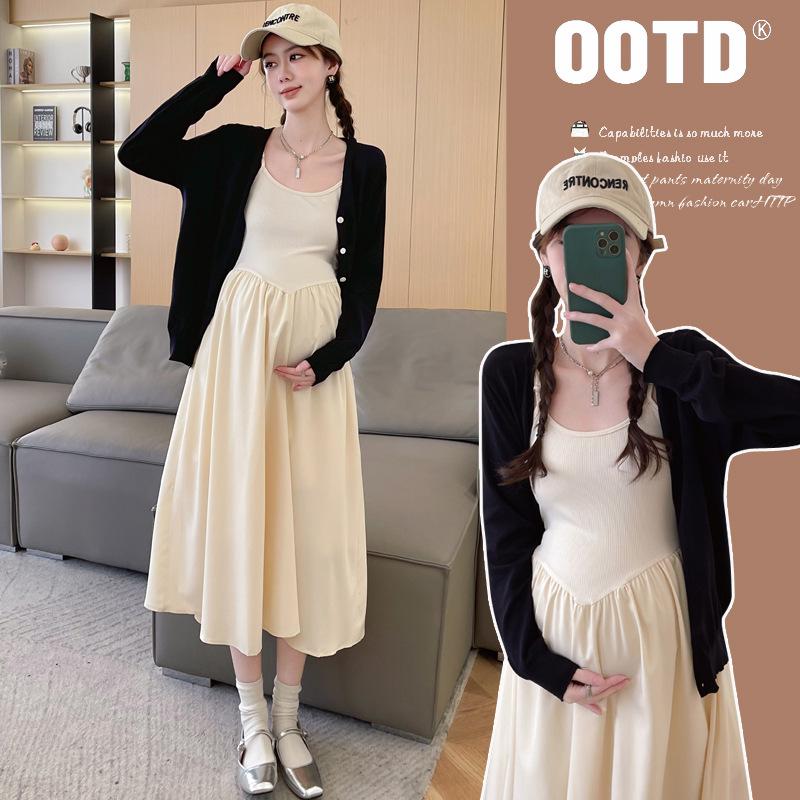 Spring Maternity Knit Dress & Cardigan Set - Casual Two-Piece XL