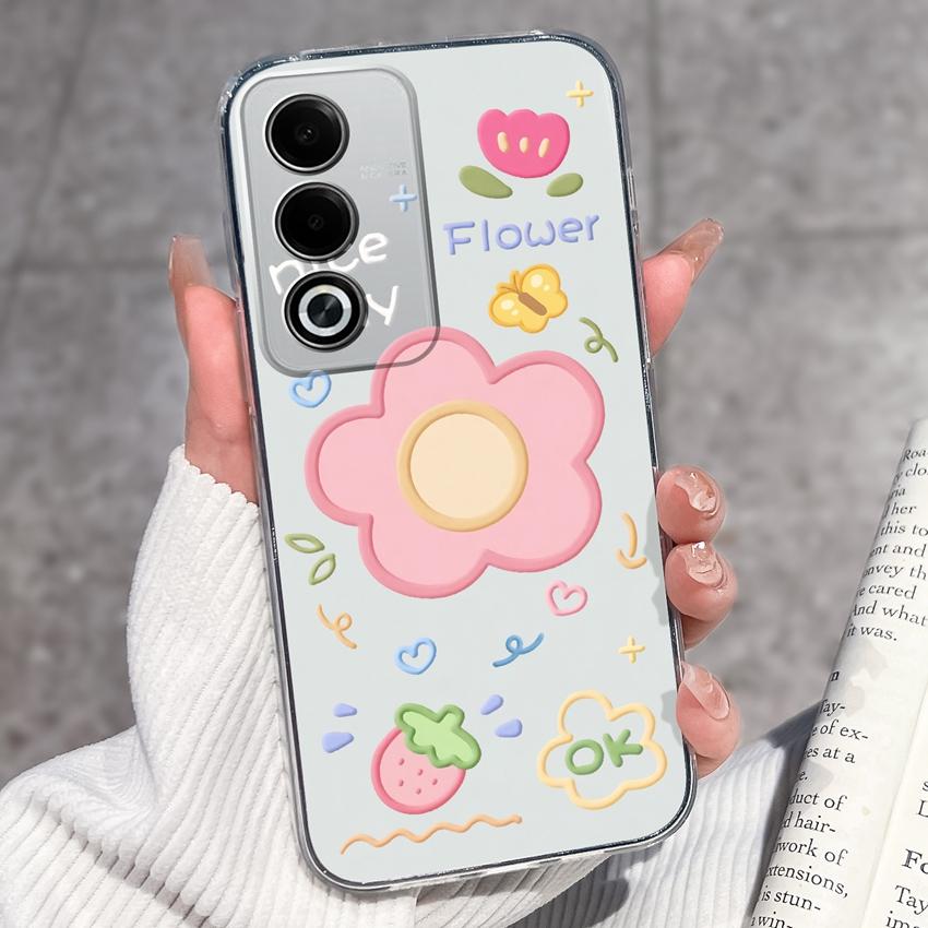 Für Oppo A3 A5 A1 Pro A3x AX5 AX5s A7 A8 Ace2 Luxuriöse Stoßfeste Handyhülle Niedliche Blumenmuster Transparenter TPU Schutz Rückseite Für Oppo Hülle