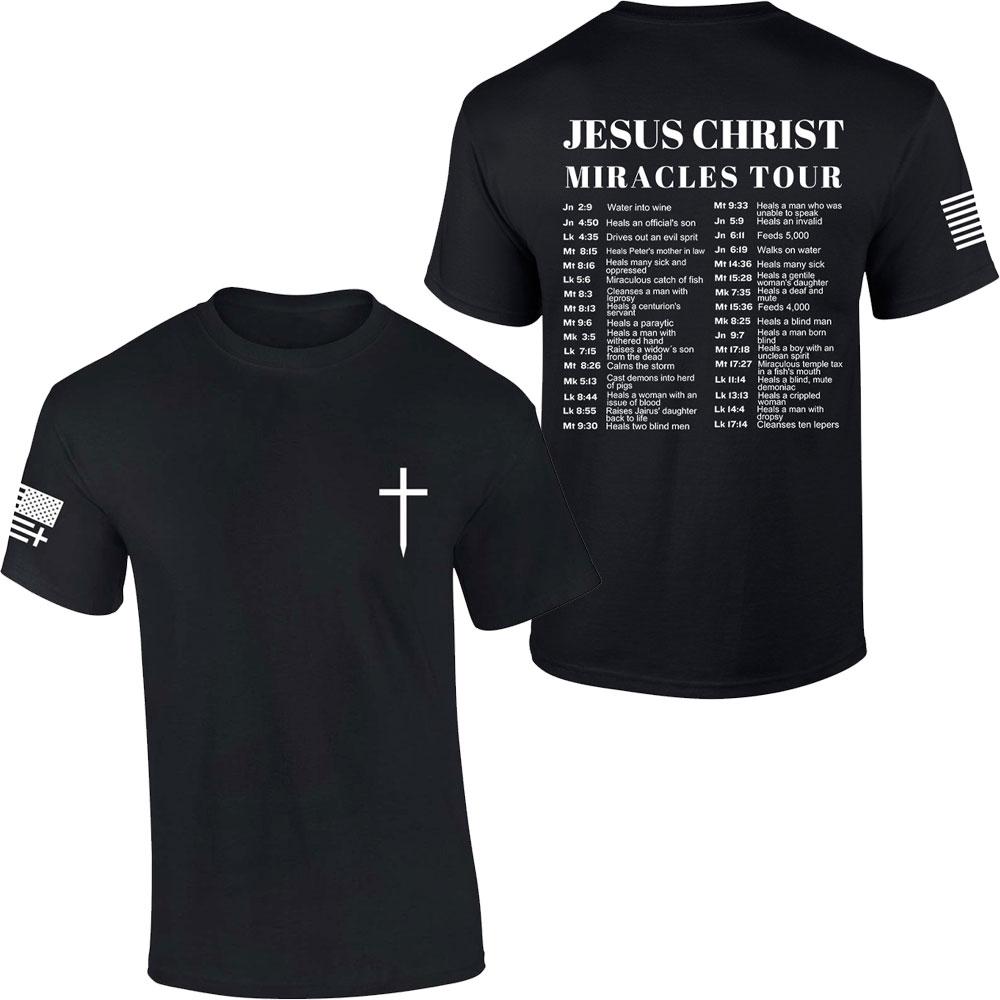 Mens Christian Tshirt Jesus Miracles World Tour Scripture Summer Fashion Casual Cotton Graphic T Shirts Streetwear Tops Tee