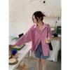 Pink Striped Shirt Jacket Women's New Irregular Sunscreen Shirt Loose Long Sleeved Casual Top
