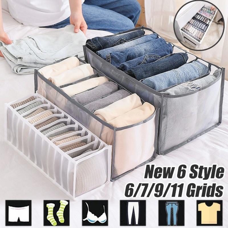 6/7/9/11 Grids Washable Jeans Compartment Storage Box Closet Clothes Drawer Mesh Separation Box Stacking Pants Storage Artifact