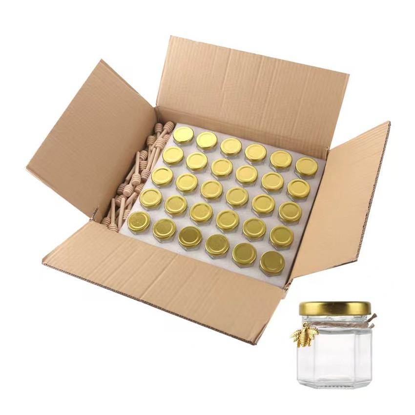 Hexagonal Glass Bottles for Honey, Jam, and Chili Sauce - 45 Sealed Mini Bottles