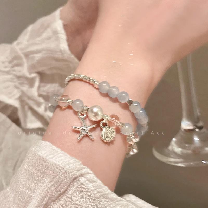 French Retro Crystal Beaded Pearl Bracelet for Women - Purple, Niche Design