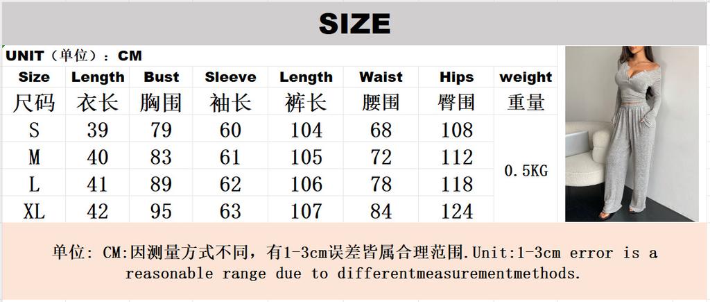 2026 New Spring Fall 2-Piece Set Slim Fit V-Neck Button Long Sleeve Tee & Wide Leg Pants