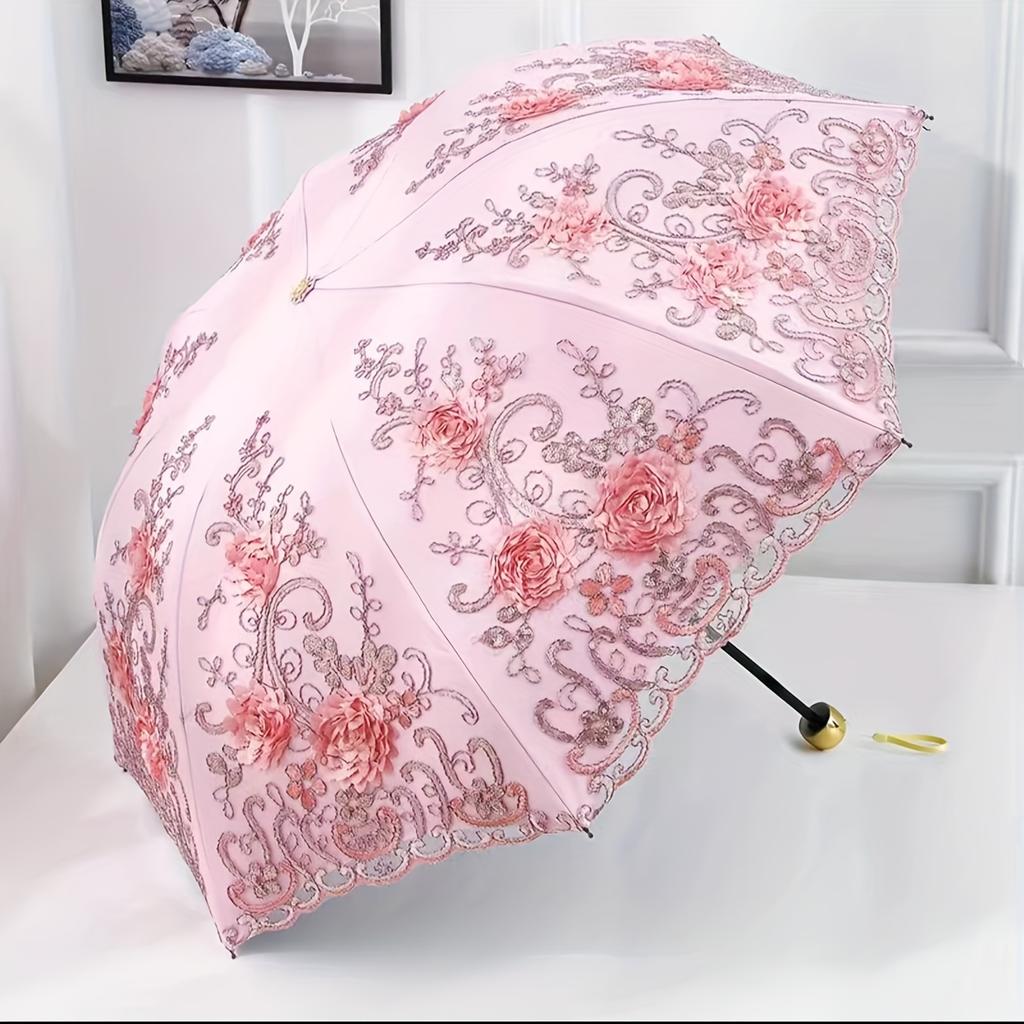 Premium 1pcs Lace Parasol Anti-UV Folding Umbrella UPF50+ Vintage Flower Embroidery Umbrella Princess Umbrella Gift Umbrella Suitable Fo