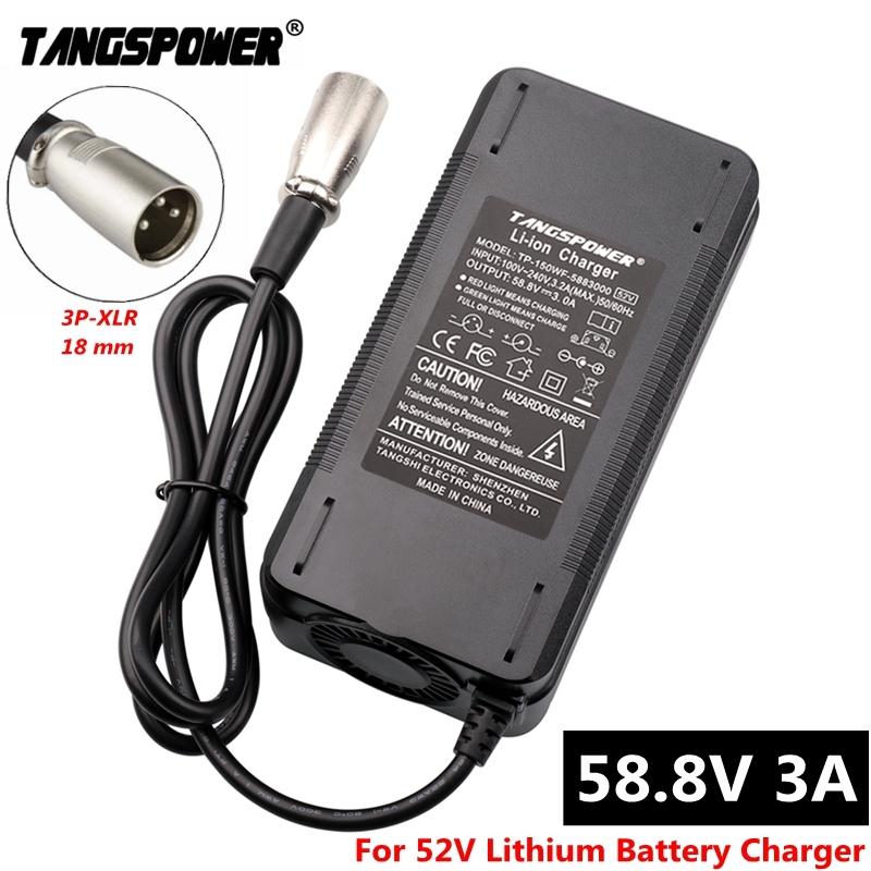 58.8V 3A Ładowarka do Baterii Litowych Dla 52V Hulajnogi Elektrycznej Ładowarka do E-Roweru Dla 14S Pakietu Baterii Li-ion Z Złączem 3-Pin XLR